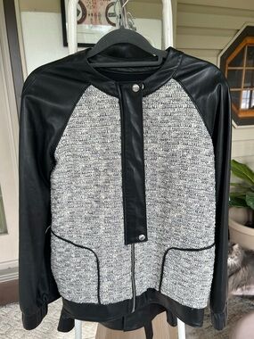 Rebecca Minkoff Tweed and Faux Leather Bomber Jacket